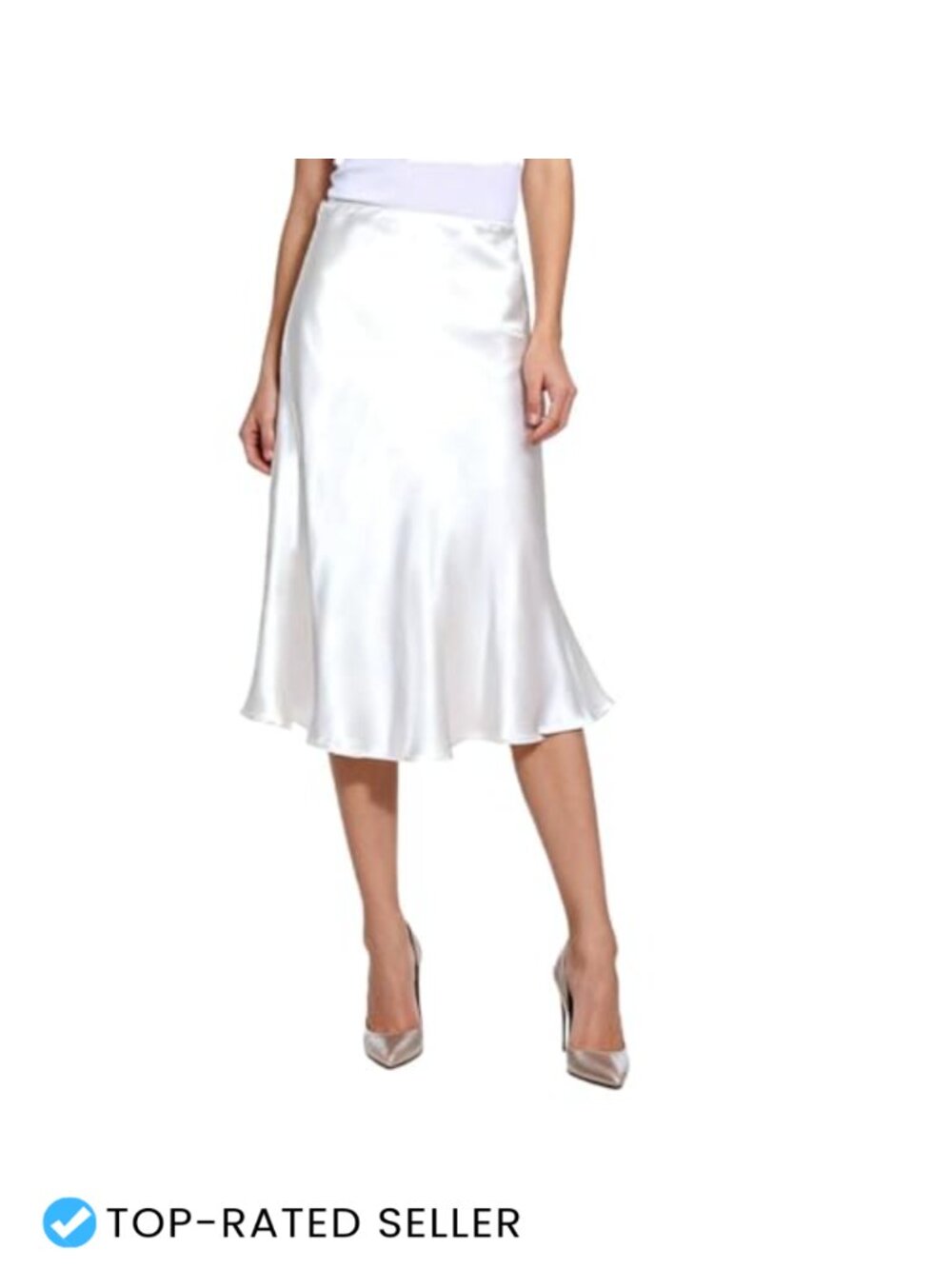 Women's Satin High Waist Midi Skirt - A-Line Cocktail Party Skirt